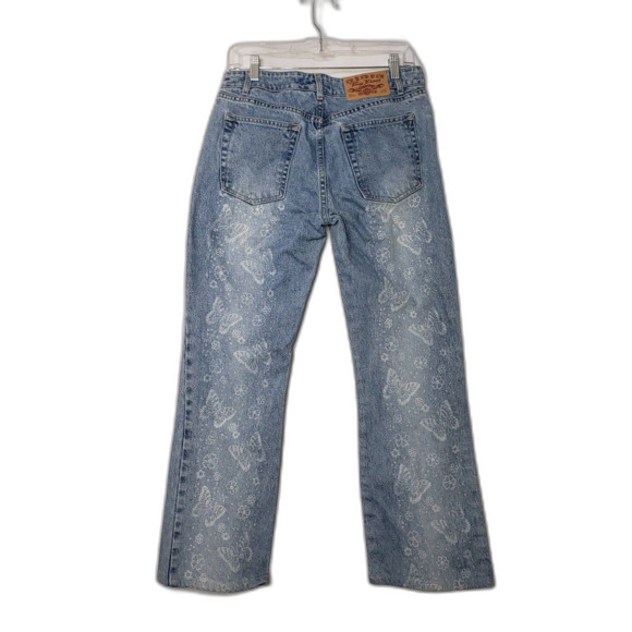 Vintage PARIS BLUES Butterfly Pattern Boot Cut Denim Blue Jeans Juniors Size 11 - Picture 9 of 9